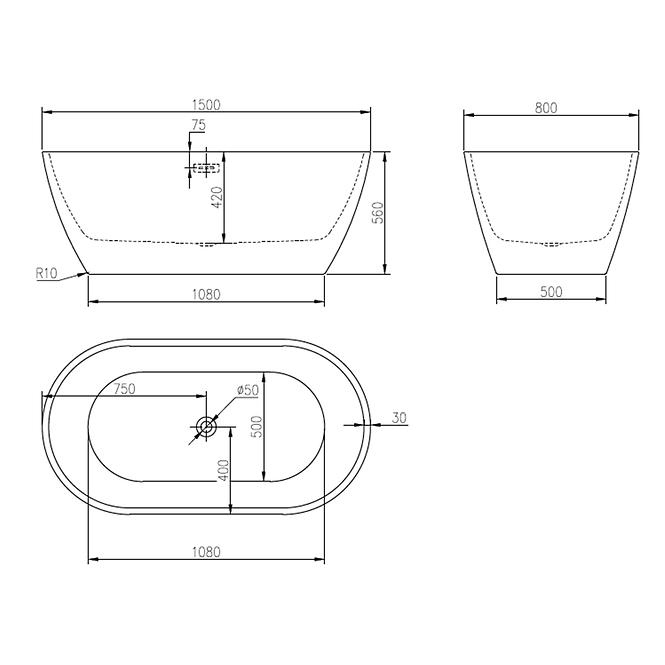 Voľne stojaca vaňa Milo 150x80x56,2