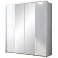Skriňa s lomenými dverami Brema 209 cm so zrkadlom – biela, štvordverová