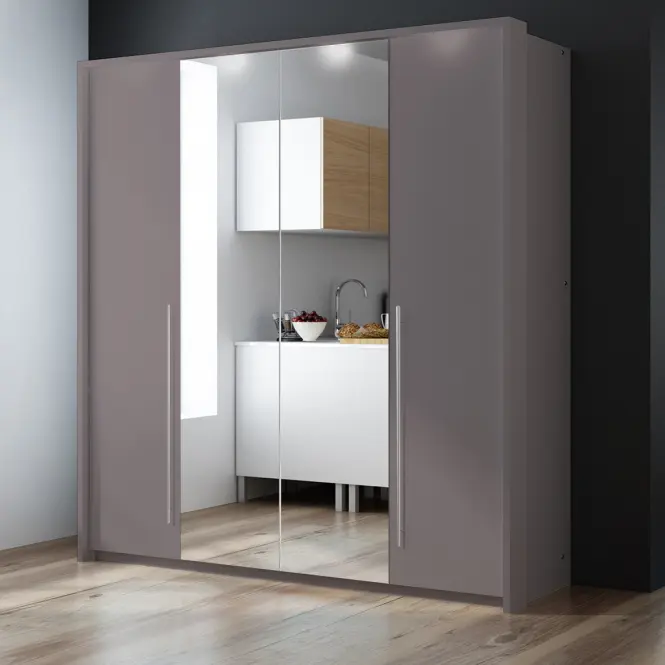 Skriňa s lomenými dverami Brema 209 cm so zrkadlom – lava, štvordverová