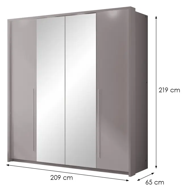 Skriňa s lomenými dverami Brema 209 cm so zrkadlom – lava, štvordverová