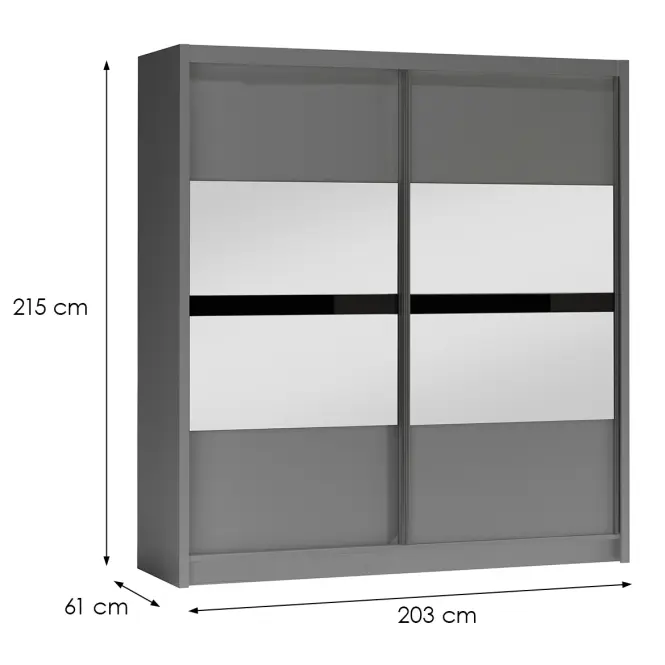 Skriňa s posuvnými dverami Batumi 203 cm so zrkadlom – grafit, dvojdverová,2