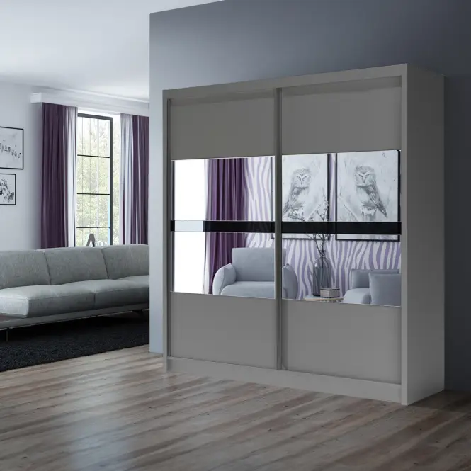 Skriňa s posuvnými dverami Batumi 203 cm so zrkadlom – grafit, dvojdverová,4