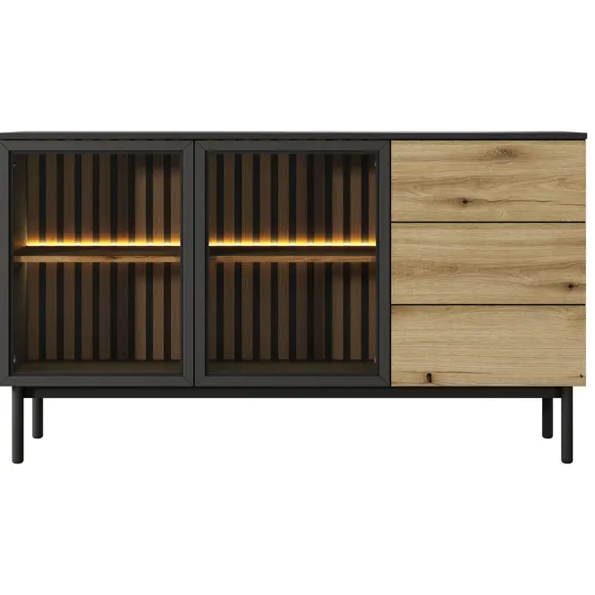 Komoda Lang C 150 2D3S + LED čierna/dub evoke,4