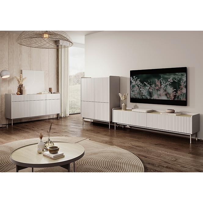 Komoda Level A vysoká 103 4D beige/dub scandi