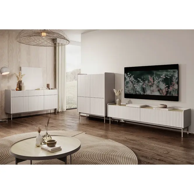 Komoda Level A vysoká 103 4D beige/dub scandi,6