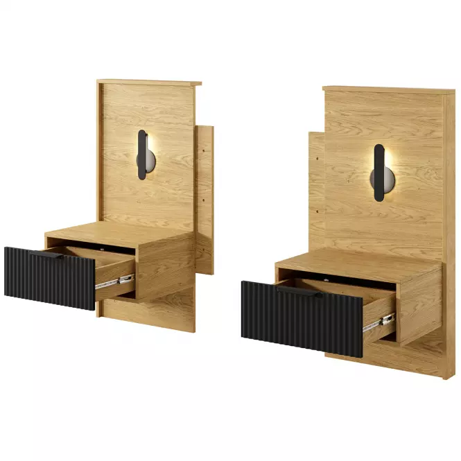 Nočný stolík Baltic D s LED - 2 ks dub Baltic/čierna,3