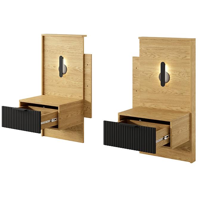 Nočný stolík Baltic D s LED - 2 ks dub Baltic/čierna,3