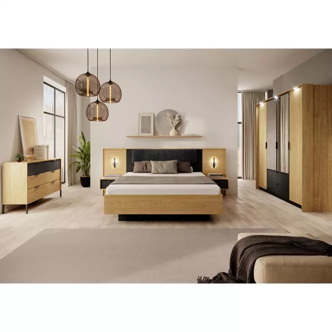 Nočný stolík Baltic D s LED - 2 ks dub Baltic/čierna