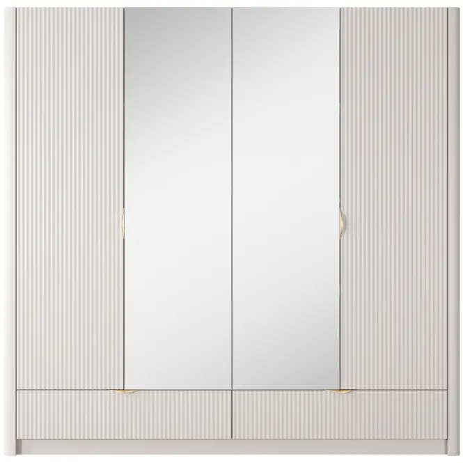 Skriňa Lante H 213 cm so zrkadlom – Beige, štvordverová, zásuvky