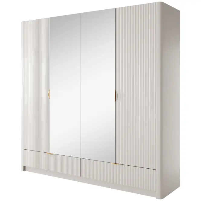 Skriňa Lante H 213 cm so zrkadlom – Beige, štvordverová, zásuvky