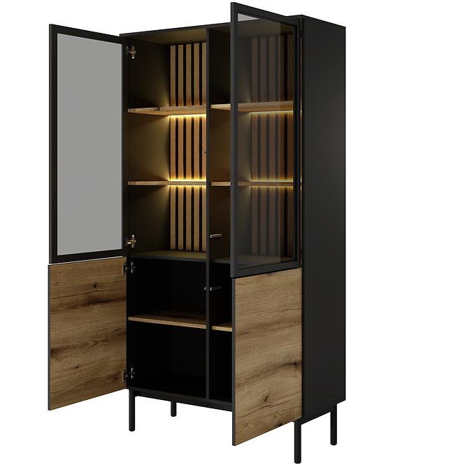 Vitrína Lang A vysoká +LED čierna/dub Evoke ,3