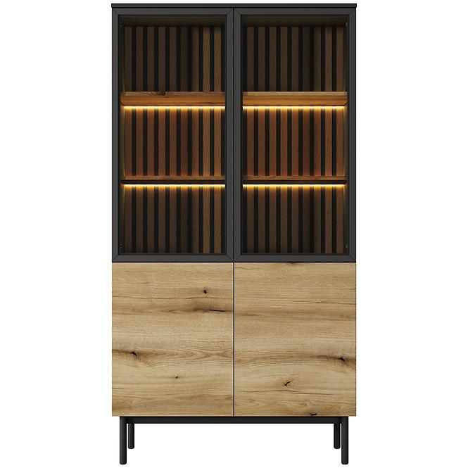 Vitrína Lang A vysoká +LED čierna/dub Evoke ,4