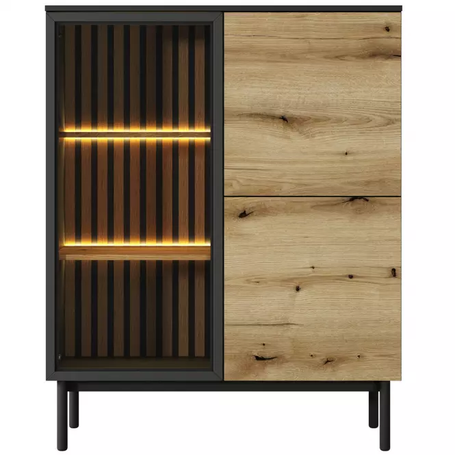 Vitrína Lang B nízka +LED čierna/dub Evoke,4