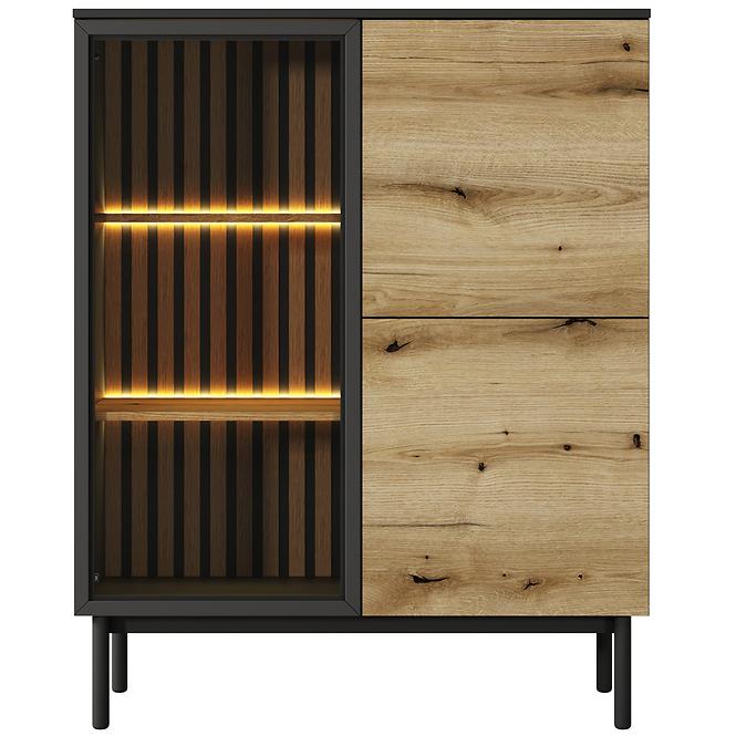 Vitrína Lang B nízka +LED čierna/dub Evoke ,4