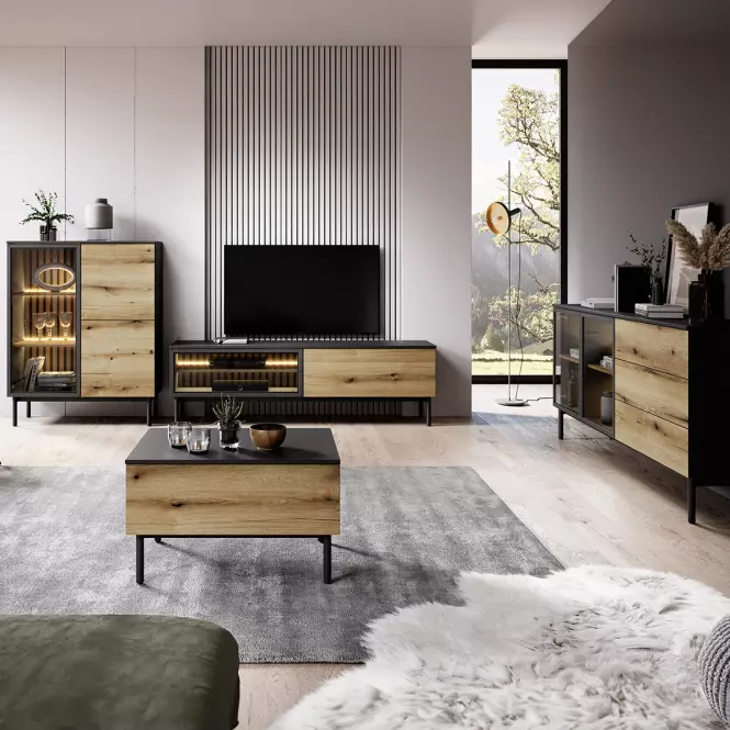 TV stolík Lang RTV F 180 2d Led čierna/dub Evoke,6