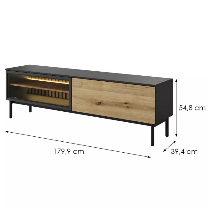 TV stolík Lang RTV F 180 2d Led čierna/dub Evoke,2