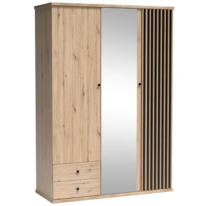 Skriňa Cali C23 150 cm so zrkadlom – artisan, lamely, trojdverová, zásuvky