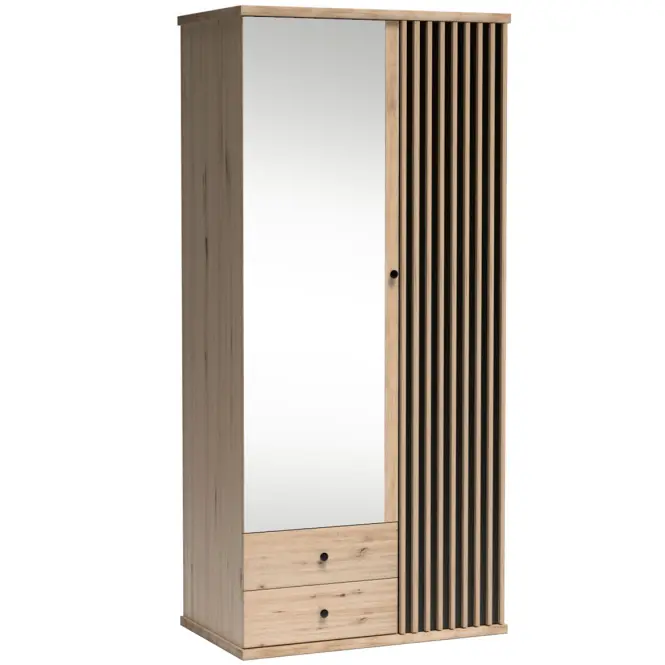 Skriňa Cali C25 92 cm so zrkadlom – artisan, lamely, dvojdverová, zásuvky