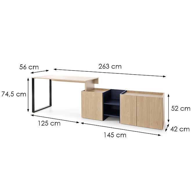 Písací Stôl Sergio SE8+Komoda 3D Béžová /Dub/Námornícka Modrá,4