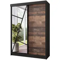 Skriňa s posuvnými dverami Vena 138 cm so zrkadlom – čierna/old style, dvojdverová