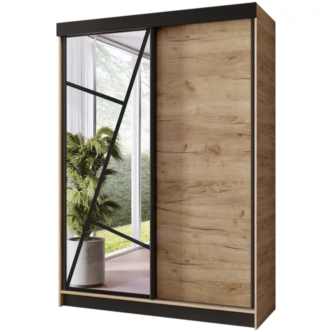 Skriňa s posuvnými dverami Vena 138 cm so zrkadlom – dub craft zlatý, dvojdverová