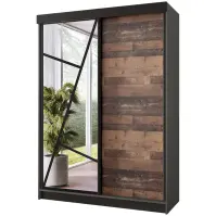 Skriňa s posuvnými dverami Vena 138 cm so zrkadlom – grafit antracit/old style, dvojdverová