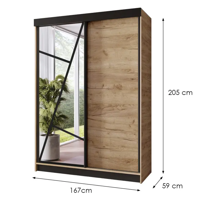 Skriňa s posuvnými dverami Vena 167 cm so zrkadlom – dub craft zlatý, dvojdverová,2