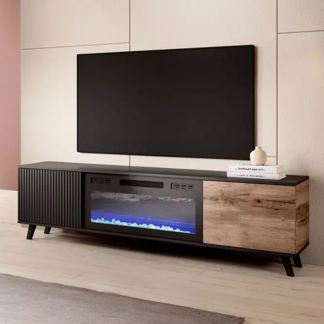 TV stolík Random RTV-180K s elektrickým krbom wotan/čierna