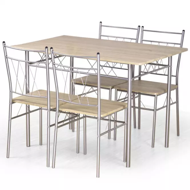 Sada stôl Faust + 4 stoličky mdf/oceľ – sonoma