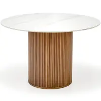 Stôl Bruno 120 ceramika/drevo – biela mramor/orech