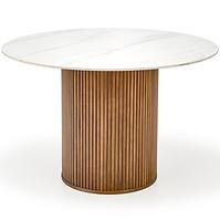 Stôl Bruno 120 ceramika/drevo – biela mramor/orech