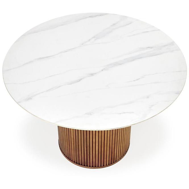 Stôl Bruno 120 ceramika/drevo – biela mramor/orech,2