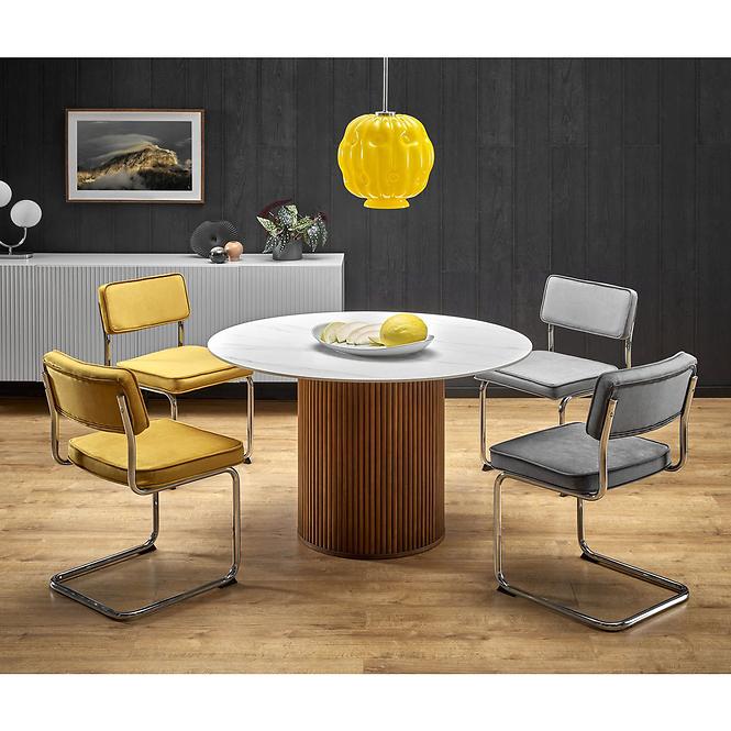 Stôl Bruno 120 ceramika/drevo – biela mramor/orech