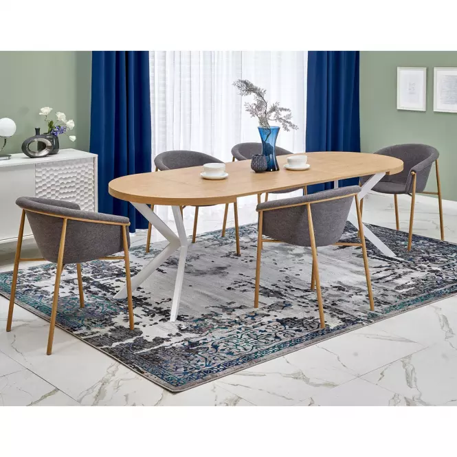 Stôl Peroni 100x250 doska/oceľ – dub zlatá/biela