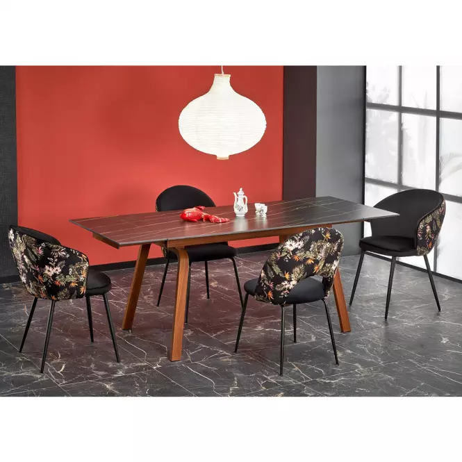 Stôl Lozano 82x140 spiek/oceľ – čierna mramor/orech