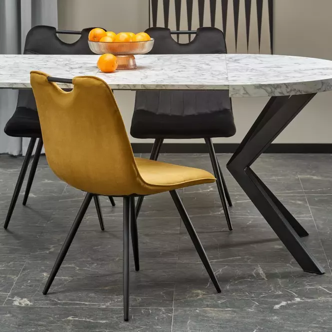 Stôl Peroni 100x250 doska/oceľ – biela mramor/čierna