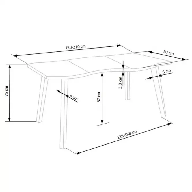 Stôl Dickson 2 88x150 mdf/oceľ – prirodzené/čierna,2