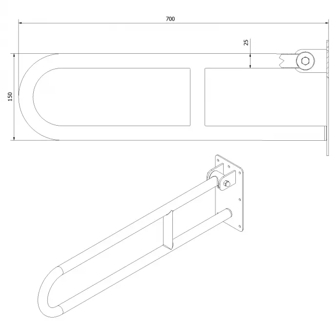 Podperné držadlo sklopné "PRO" 700 mm chróm,2