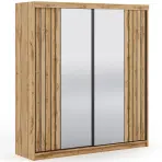 Skriňa s posuvnými dverami Moli 200 cm so zrkadlom – wotan/čierna, dvojdverová