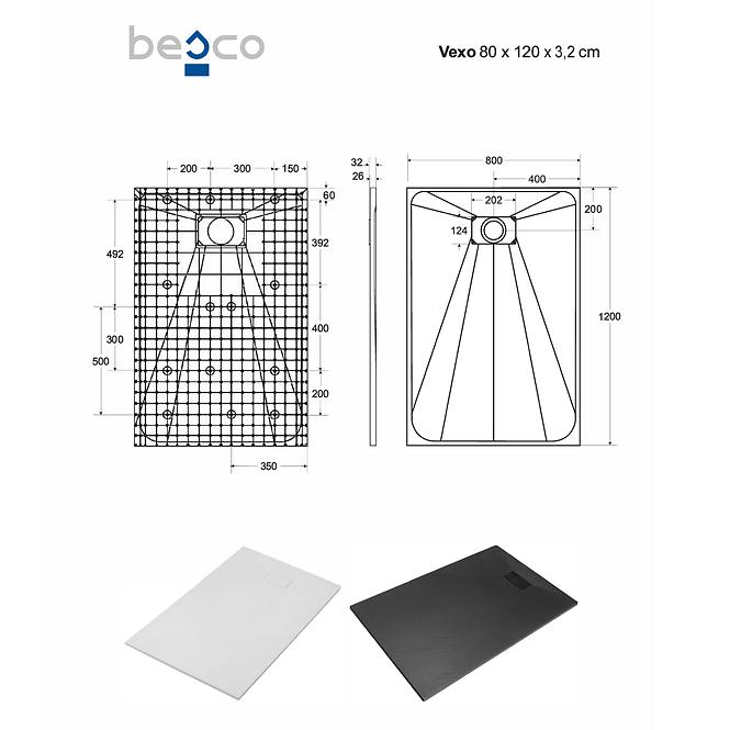 Vanička obdĺžniková Vexo 120x80 biela,2