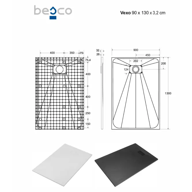 Vanička obdĺžniková Vexo 130x90 biela,7