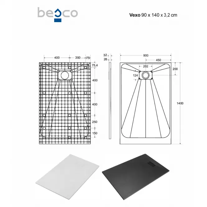 Vanička obdĺžniková Vexo 140x90 biela