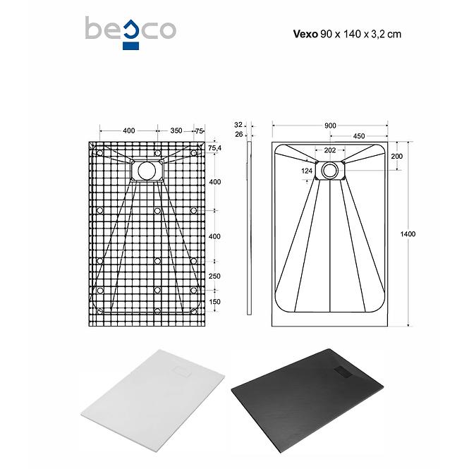 Vanička obdĺžniková Vexo 140x90 biela