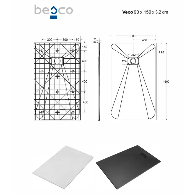 Vanička obdĺžniková Vexo 150x90 biela,7