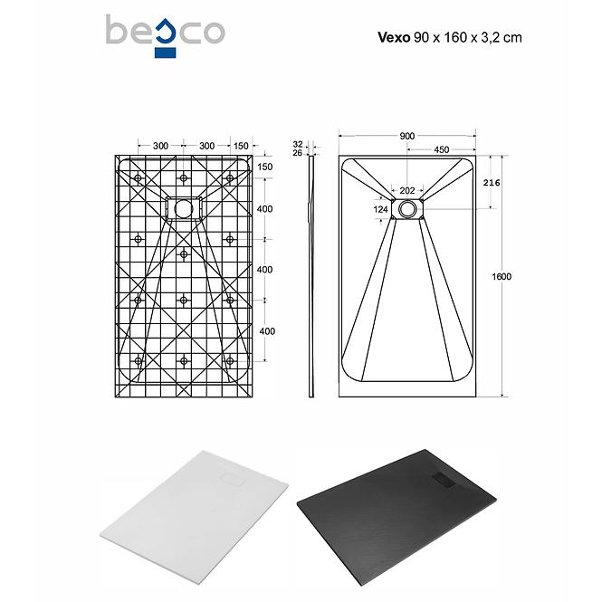 Vanička obdĺžniková Vexo 160x90 biela,2