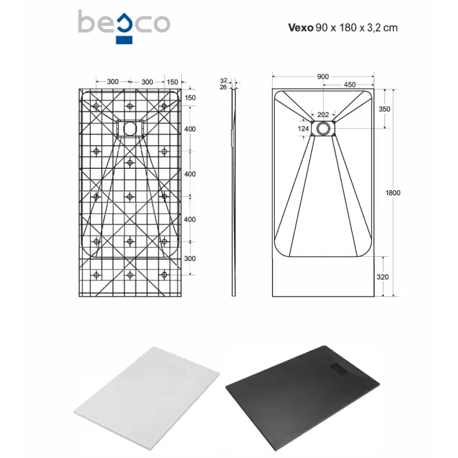 Vanička obdĺžniková Vexo 180x90 biela,7