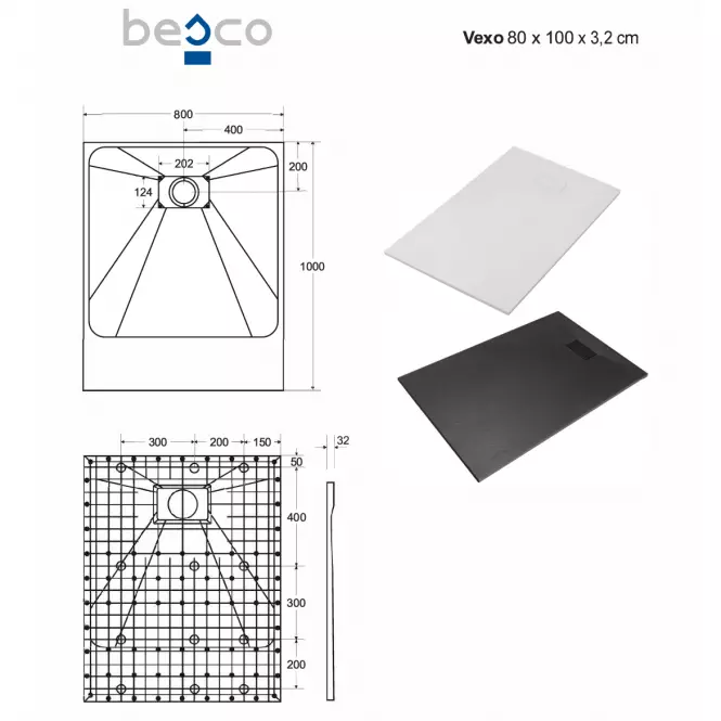 Vanička obdĺžniková Vexo 100x80 čierna