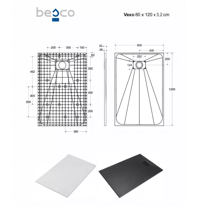 Vanička obdĺžniková Vexo 120x80 čierna