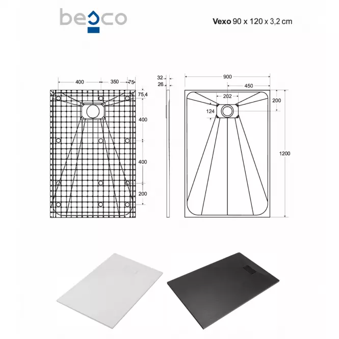 Vanička obdĺžniková Vexo 120x90 čierna