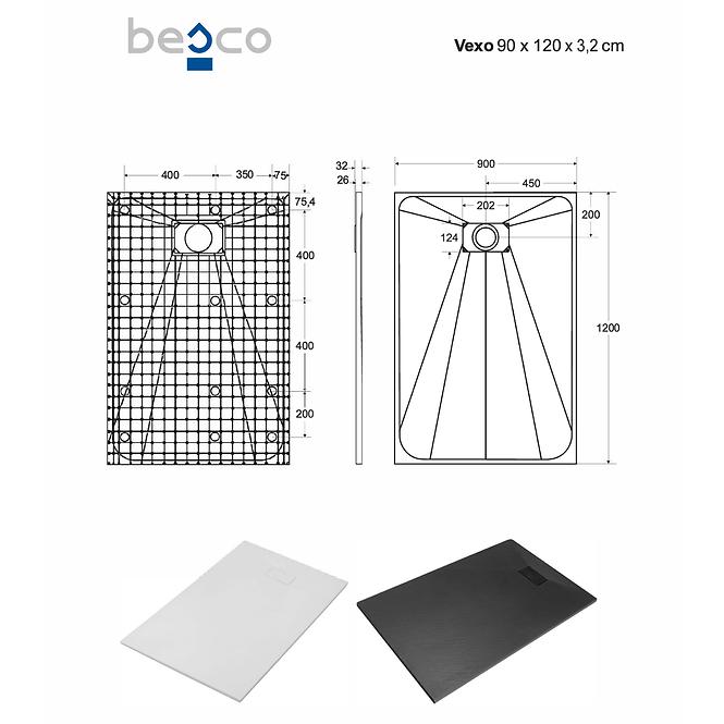 Vanička obdĺžniková Vexo 120x90 čierna